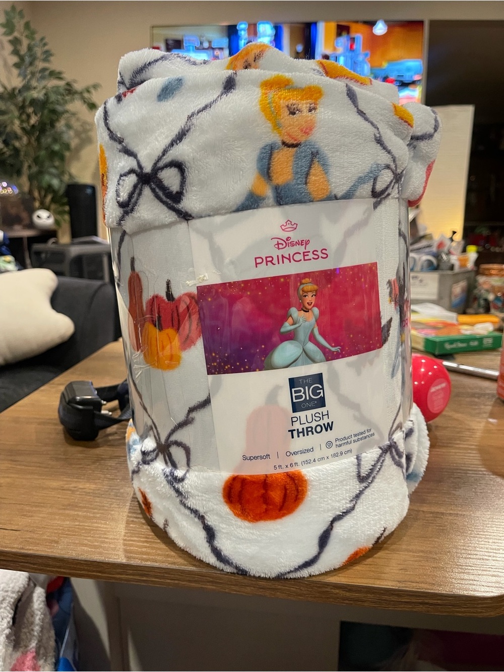 Cinderella Plush Throw Blanket - White with Orange Pumpkin Accents